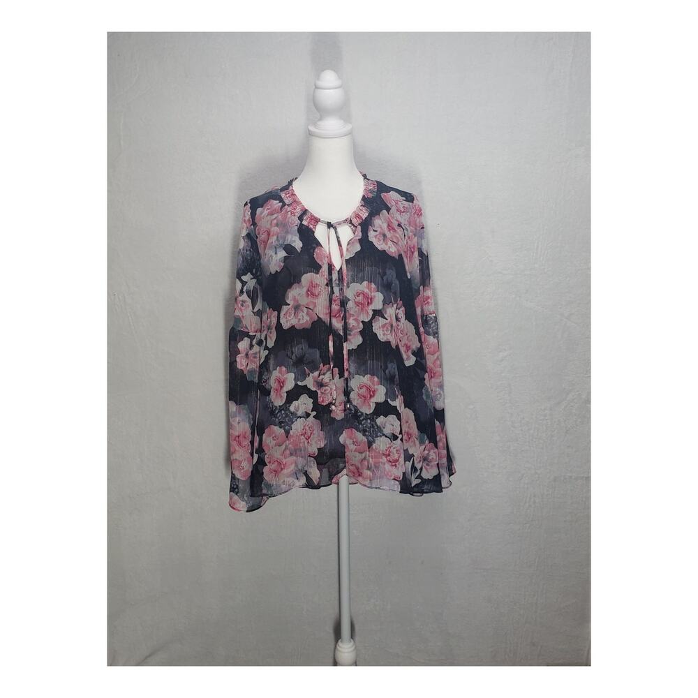 Jennifer Lopez Sheer Floral Bell Sleeve Top M Whimsigoth Witchcore Lurex